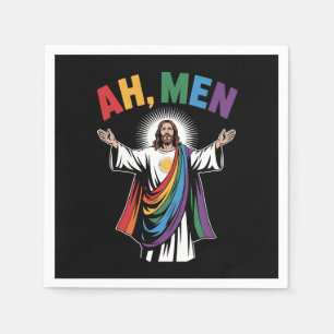 Serviette En Papier Ah Men Funny Jesus LGBTQ Gay pride Arc-en-ciel