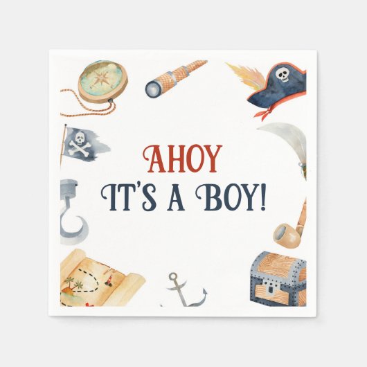 Serviette En Papier Ahoy C'est un Baby shower de pirates (Devant)