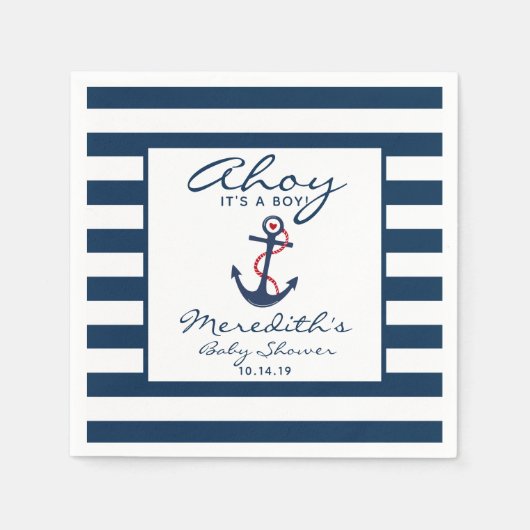 Serviette En Papier Ahoy c'est un Baby shower Garçon Nautique (Devant)