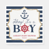 Serviette En Papier Ahoy C'est un garçon Baby shower bleu marine nauti (Devant)