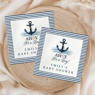 Serviette En Papier Ahoy C'est un garçon Baby shower bleu marine nauti