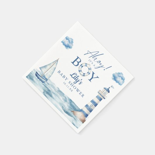 Serviette En Papier Ahoy C'Est Un Garçon Baby shower Nautique (Coin)