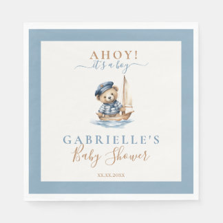 Serviette En Papier Ahoy c'est un garçon ! Baby shower nautique minima