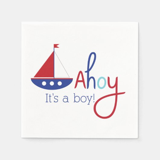 Serviette En Papier Ahoy c'est un garçon ! Baby shower nautique servie (Devant)