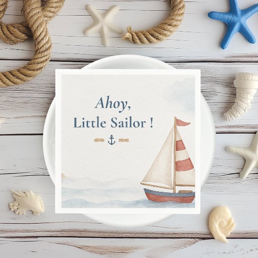Serviette En Papier Ahoy Little Sailor | Nautique fête d'anniversaire