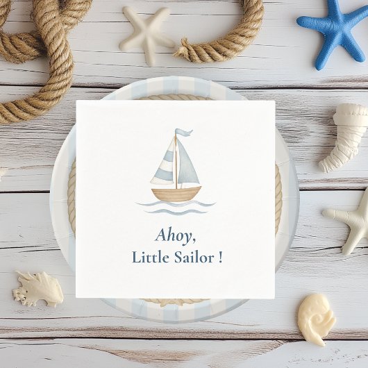 Serviette En Papier Ahoy Nautical | Bateau à voile bleu Pastel