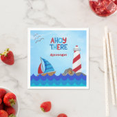 Serviette En Papier "Ahoy There" Nautical Sailboat Lighthouse Treasure (En situation)