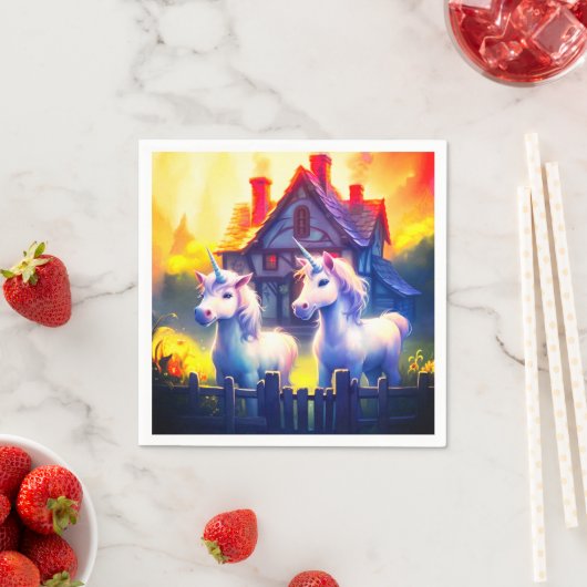 Serviette En Papier Ai Unicornes (En situation)