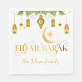 Serviette En Papier Aïd Moubarak Custom Gold Lanternes blanches + Lune (Devant)
