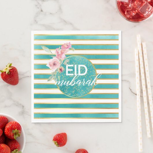 Serviette En Papier Aïd Turquoise et Gold Napkin (En situation)