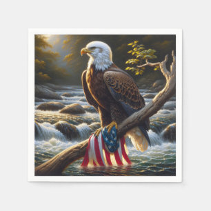 Serviette En Papier Aigle à tête blanche avec drapeau américain sur un