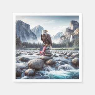 Serviette En Papier Aigle à tête blanche avec un drapeau américain au 