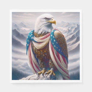 Serviette En Papier Aigle à tête blanche avec une larme et un drapeau 