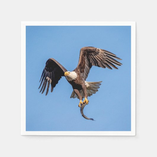 Serviette En Papier Aigle Bald avec un poisson (Devant)