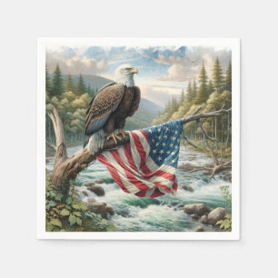 Serviette En Papier Aigle Balle Avec Drapeau Américain Sur Branche Arb