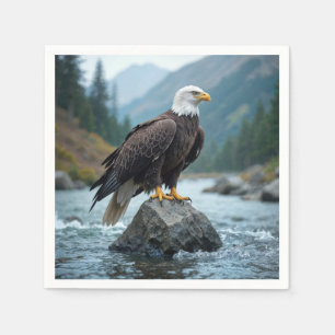 Serviette En Papier Aigle de Bald sur un rocher