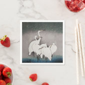 Serviette En Papier Aigrettes japonaises Grues Koson Neige d'hiver (En situation)