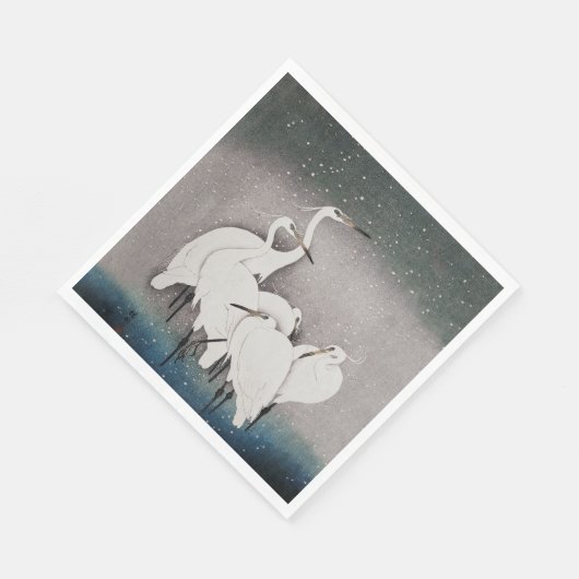 Serviette En Papier Aigrettes japonaises Grues Koson Neige d'hiver (Coin)