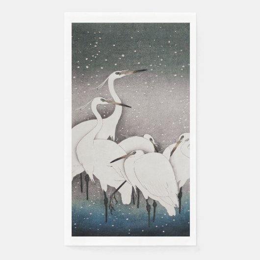 Serviette En Papier Aigrettes japonaises Grues Koson Neige d'hiver (Devant)