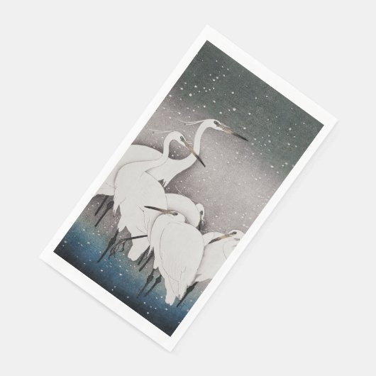 Serviette En Papier Aigrettes japonaises Grues Koson Neige d'hiver (Coin)