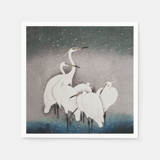 Serviette En Papier Aigrettes japonaises Koson Grues Neige Hiver (Devant)
