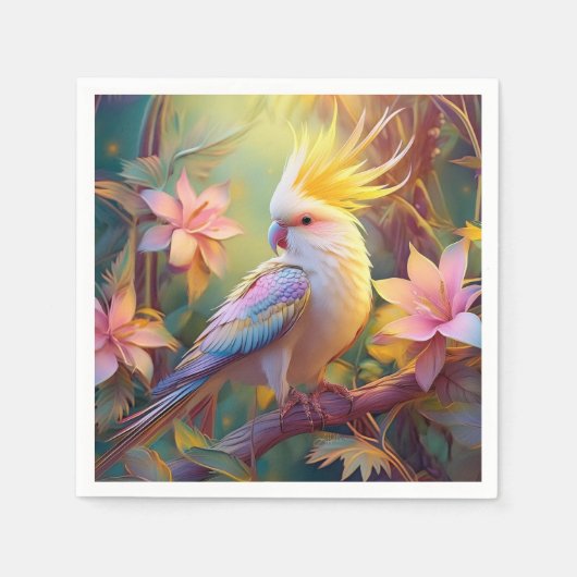 Serviette En Papier Aile Iridescente Cockatiel Imaginaire Oiseau (Devant)