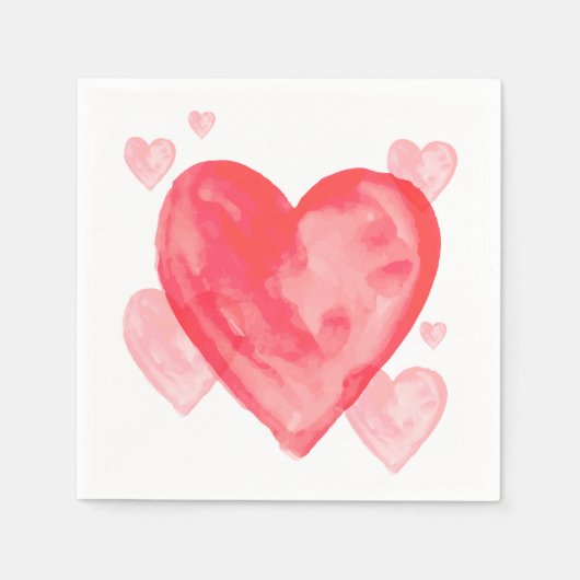 Serviette En Papier Aimer Aquarelle Rouge Heart Party Napkins (Devant)