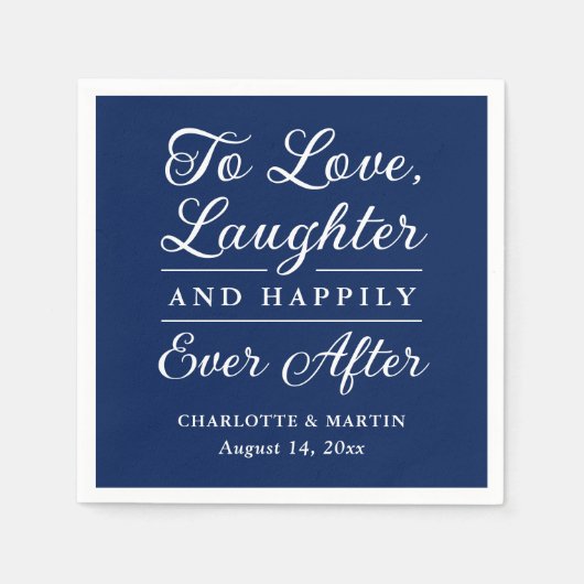 Serviette En Papier Aimer rire Mariage bleu marine (Devant)