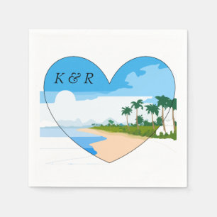 Serviette En Papier Aimez la plage avec coeur et monogrammes