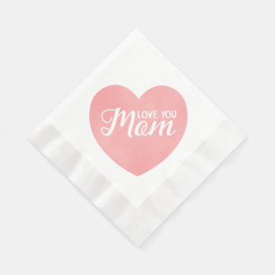 Serviette En Papier Aimez-vous maman texte, le coeur rose du jour de l