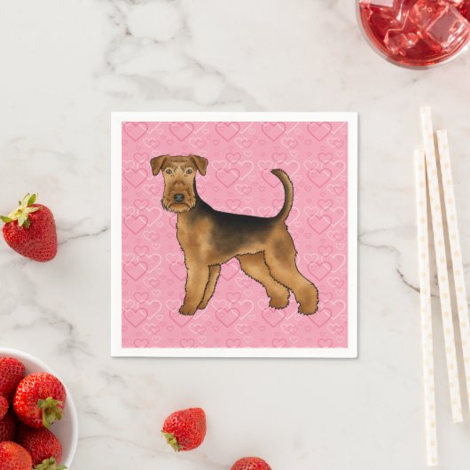 Serviette En Papier Airedale Terrier Chien Aimer Avec Motif Coeur Rose (En situation)