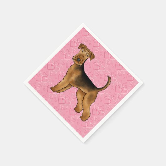 Serviette En Papier Airedale Terrier Chien Aimer Avec Motif Coeur Rose (Coin)