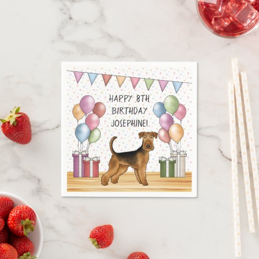 Serviette En Papier Airedale Terrier Cute Dog Pastel Joyeux Anniversai (En situation)