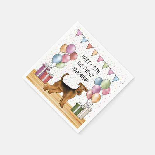 Serviette En Papier Airedale Terrier Cute Dog Pastel Joyeux Anniversai (Coin)