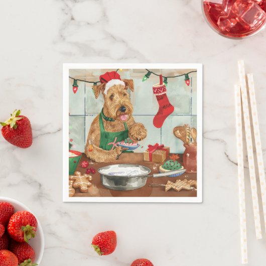 Serviette En Papier Airedale Terrier Gâteau de vacances : Noël festif (En situation)