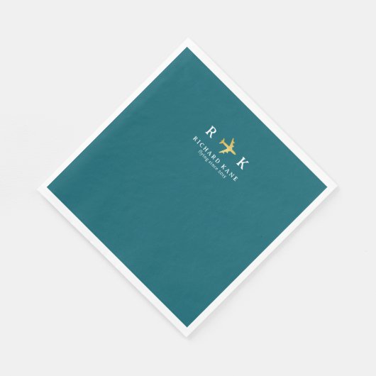 Serviette En Papier Airplane With Pilot Initials - aero dark teal blue (Coin)