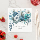 Serviette En Papier Airy Blue et Turquoise Peony Rustic Mariage (En situation)