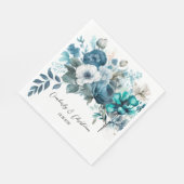 Serviette En Papier Airy Blue et Turquoise Peony Rustic Mariage (Coin)