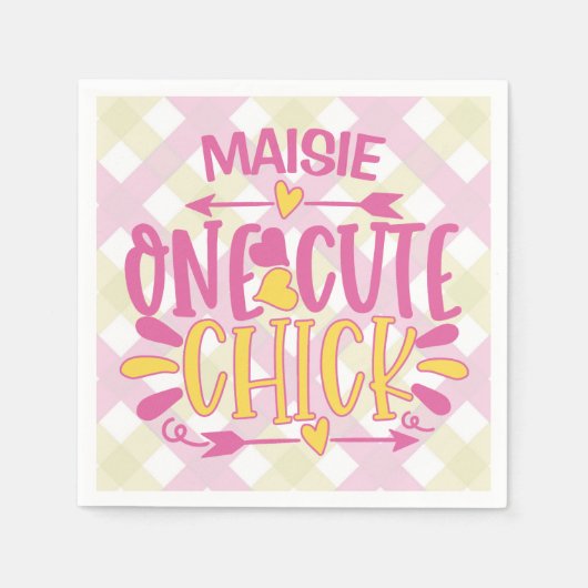 Serviette En Papier AJOUT PERSONNALISÉ NOM Un mignon Chick Rose Jaune (Devant)