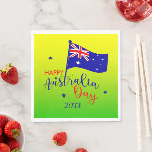 Serviette En Papier Ajouter année, Joyeux drapeau Australie Jour Or Ve