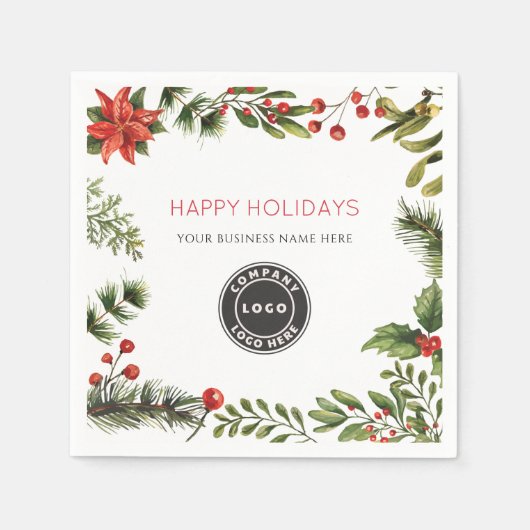 Serviette En Papier Ajouter Business Logo Happy Holidays Berries Paper (Devant)