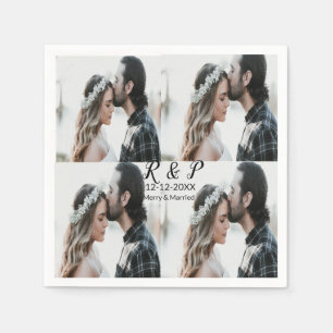 Serviette En Papier Ajouter couple photo merisier marié ajouter date a