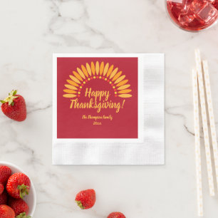 Serviette En Papier Ajouter le nom Année Bon thanksgiving jaune rouge