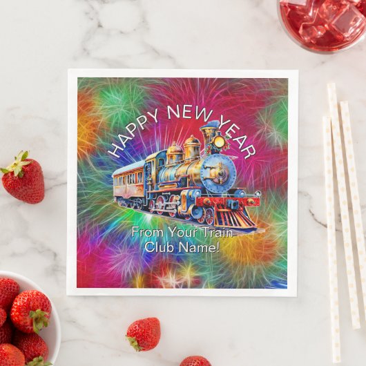 Serviette En Papier Ajouter le nom Année, Feu d'artifice de train à va (En situation)