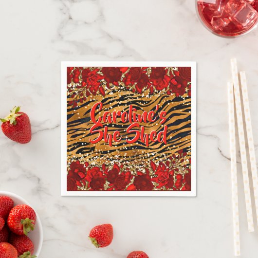 Serviette En Papier Ajouter Le Nom Texte Elle Tigre Tiger Tirages Fleu (En situation)