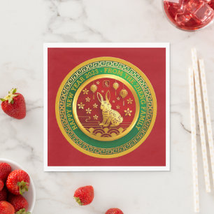 Serviette En Papier Ajouter le nom Texte Nouvel An Chinois Vert Rouge 