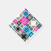 Serviette En Papier Ajouter Nom & Relation Anniversaire Magenta & Bleu (Coin)