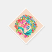 Serviette En Papier Ajouter un nom Age Rose Sirène Blue Tail Anniversa (Coin)
