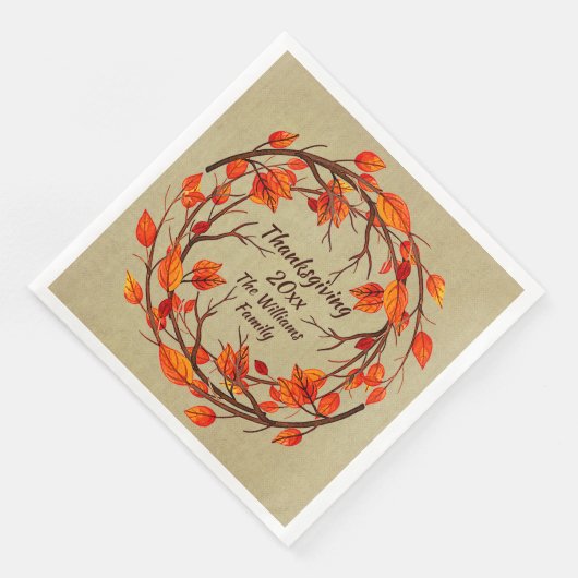 Serviette En Papier Ajouter un nom Correspondance Thanksgiving Autumn  (Coin)