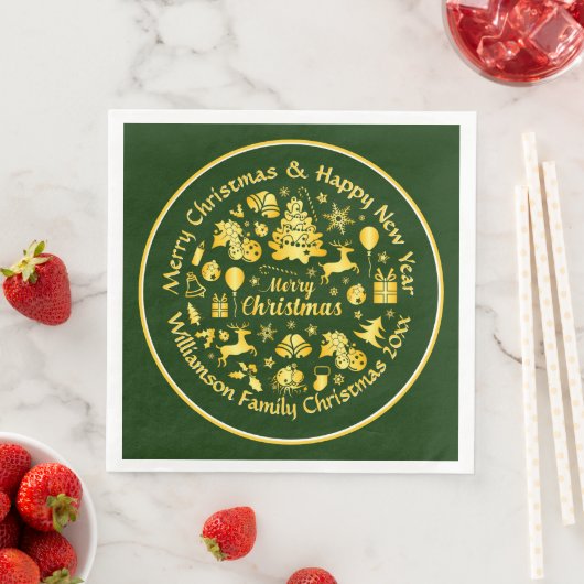Serviette En Papier Ajouter un nom Modifier le texte Or Vert Noël 20xx (En situation)